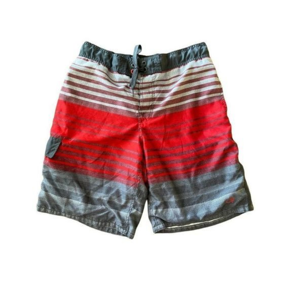OCEAN Pacific OP Board Shorts Red Stripe Waist 32-34 Size M Lined Black Gray VGC - Picture 1 of 15